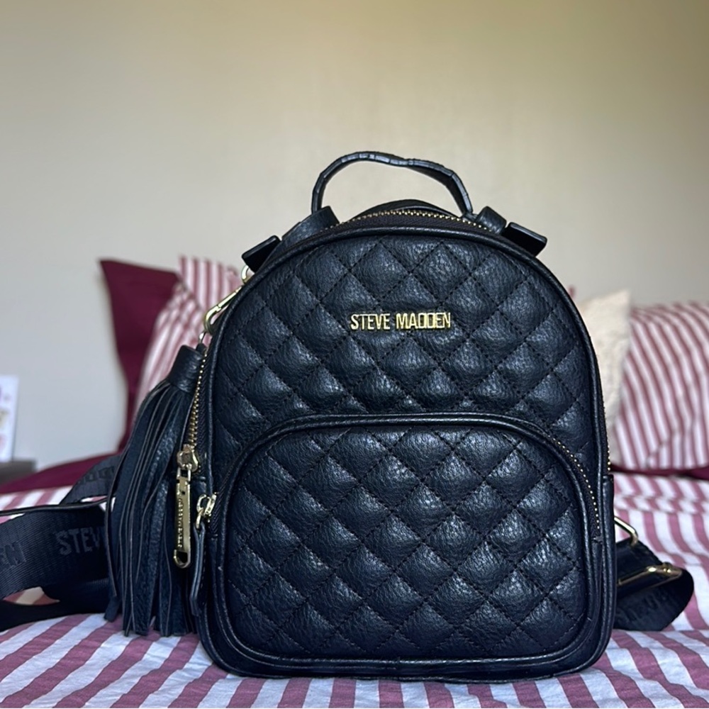 Steve Madden Quilted Black Backpack